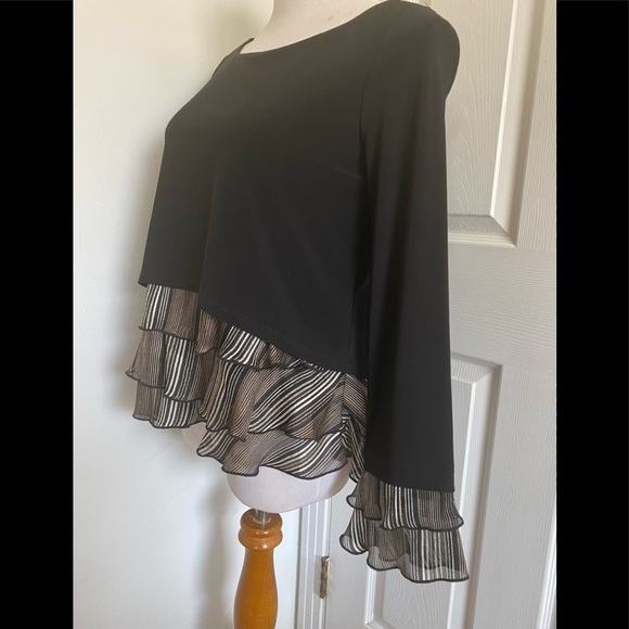 Joseph Ribkoff Black/Gold Ruffle Trim Top - Picture 8 of 10